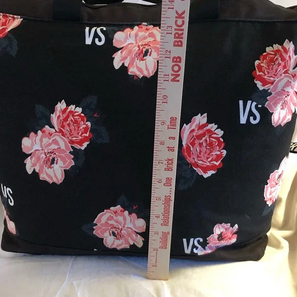 Victoria's Secret Black Tote with Pink Floral Design - Picture 2 of 8